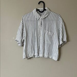 Abercrombie & Fitch Navy and White Striped Button-Down Shirt